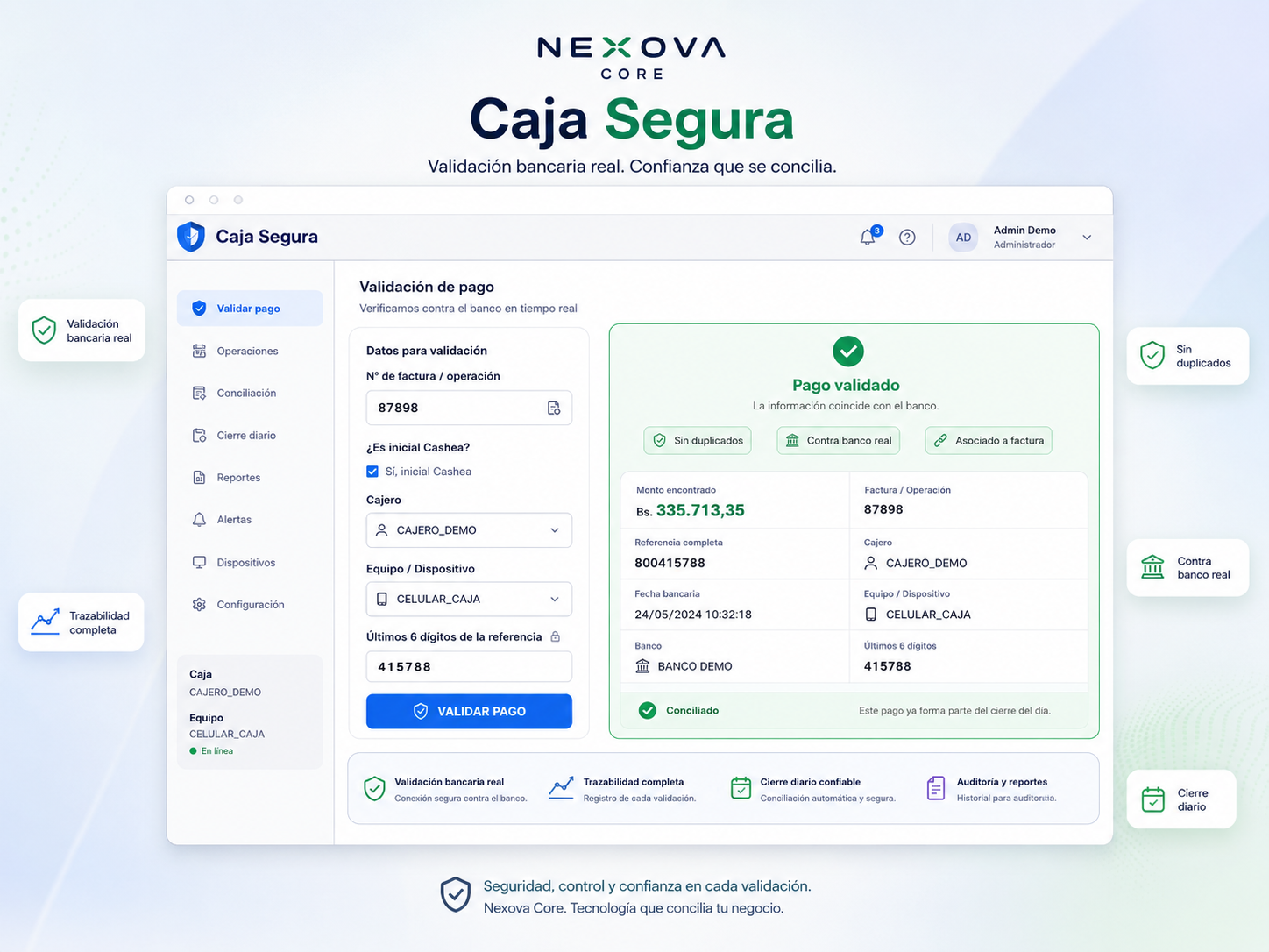 Caja Segura - detalle de validación